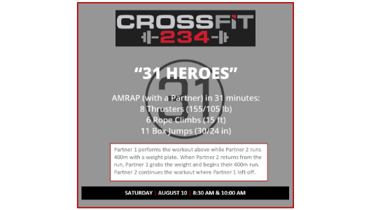 Hero WOD: Sat 07.21.2018 Partner Double DT